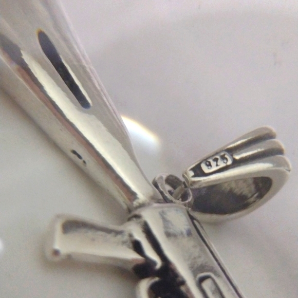 .925 Solid Sterling Silver Machine Gun Large Charm Necklace NWT - Picture 3 of 8